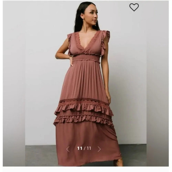 Baltic Born Jasmine Ruffle Maxi Dress in Rosy Brown Size Small - Picture 9 of 10